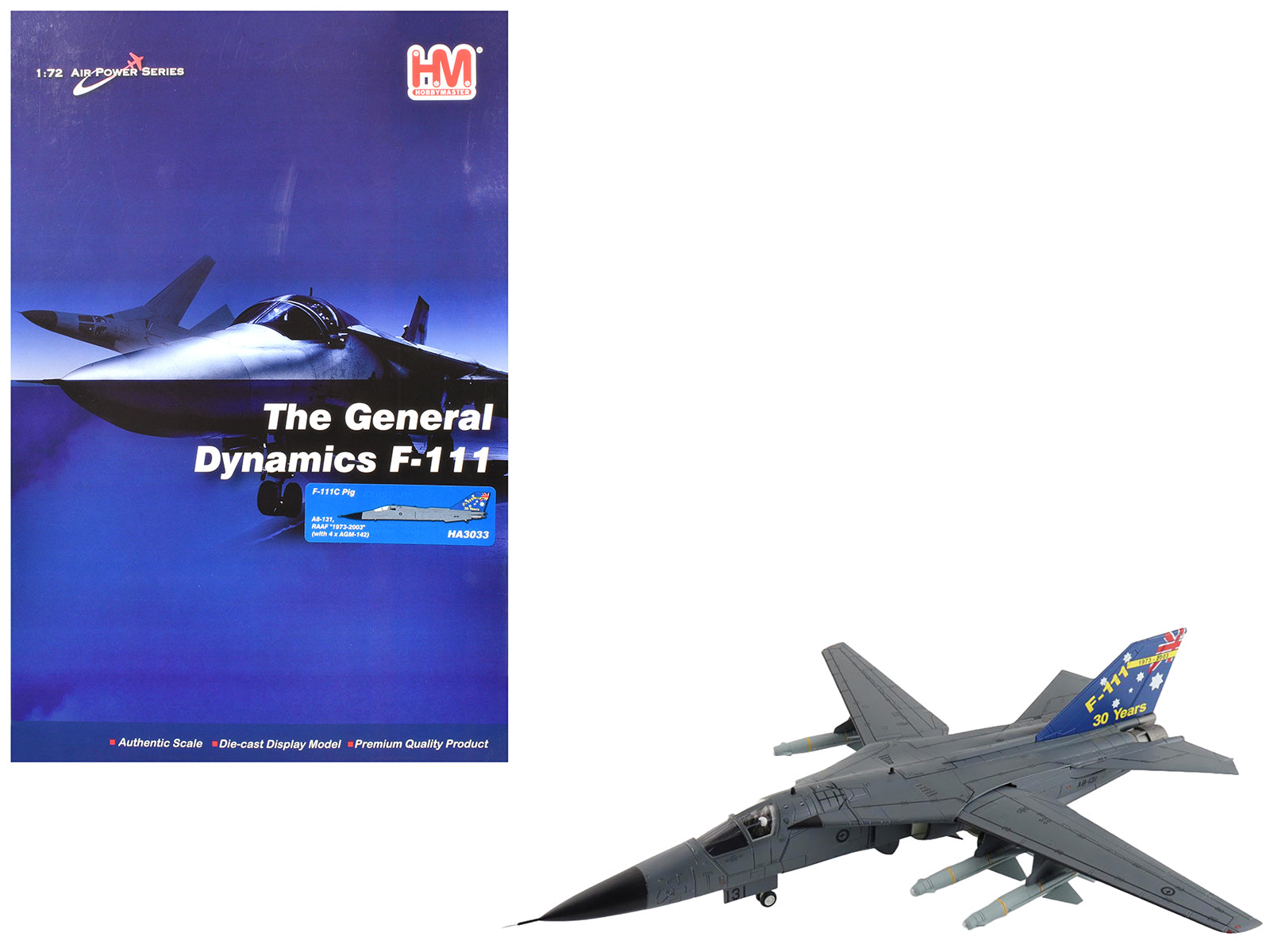 General Dynamics F-111C Pig Aircraft "A8-131 F-111 Operations 30th Anniversary" (2003) Royal Australian Air Force "Air Power Series" 1/72 Diecast Model by Hobby Master