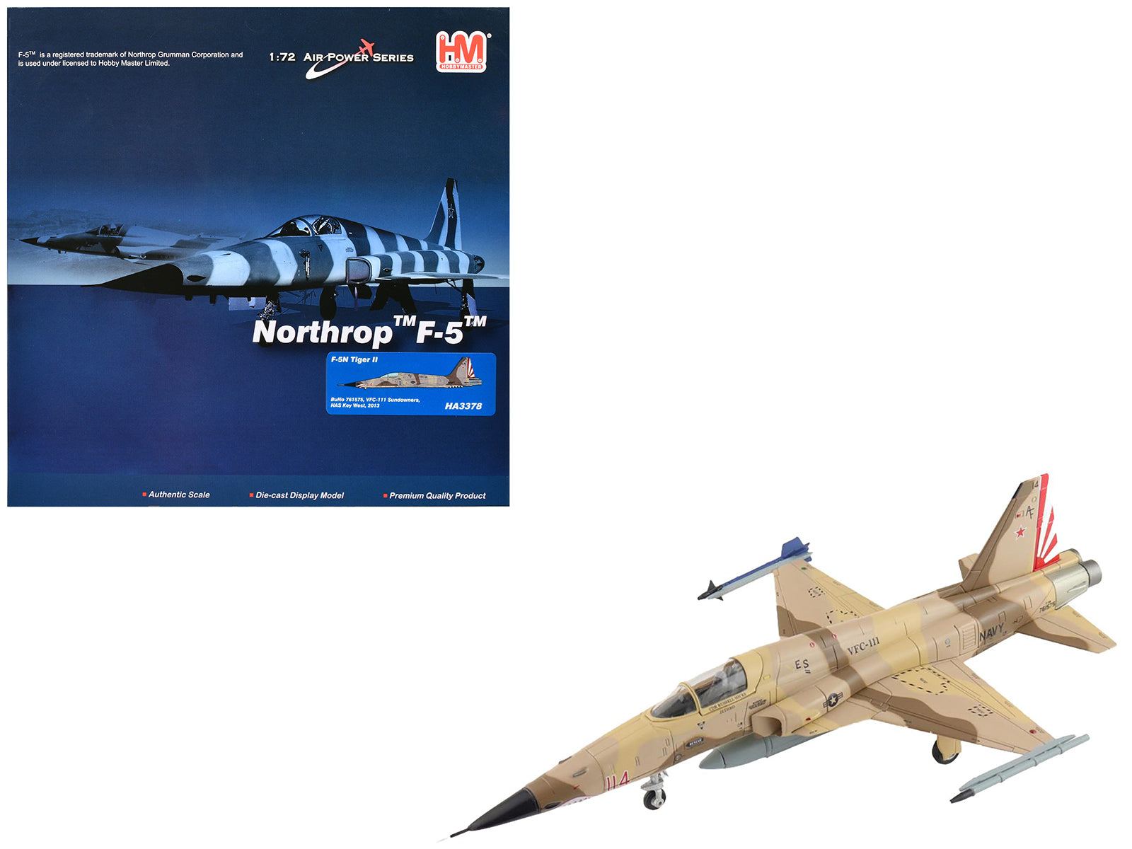 Northrop F-5N Tiger II Aircraft "761575 VFC-111 Sundowners Naval Air Station Key West" (2013) United States Navy "Air Power Series" 1/72 Diecast Model by Hobby Master