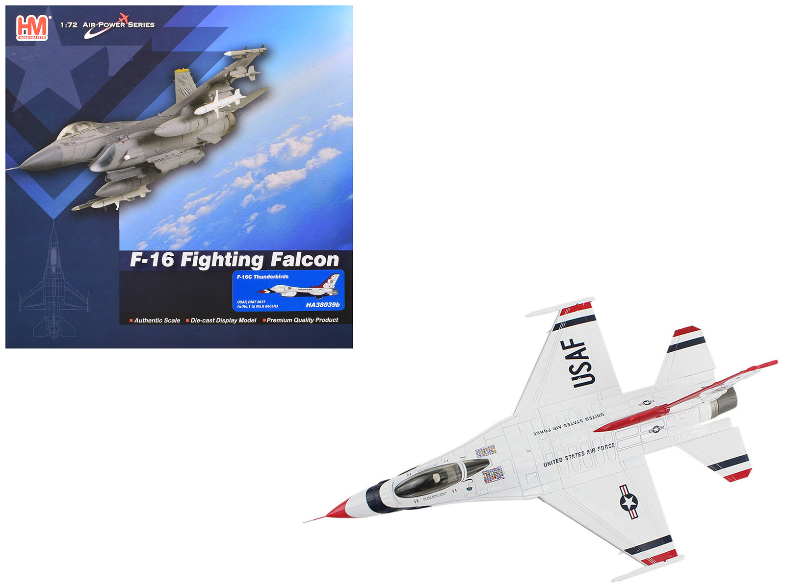 Lockheed F-16C Fighting Falcon Fighter Aircraft "Thunderbirds #1-6 Decals Royal International Air Tattoo" (2017) United States Air Force "Air Power Series" 1/72 Diecast Model by Hobby Master