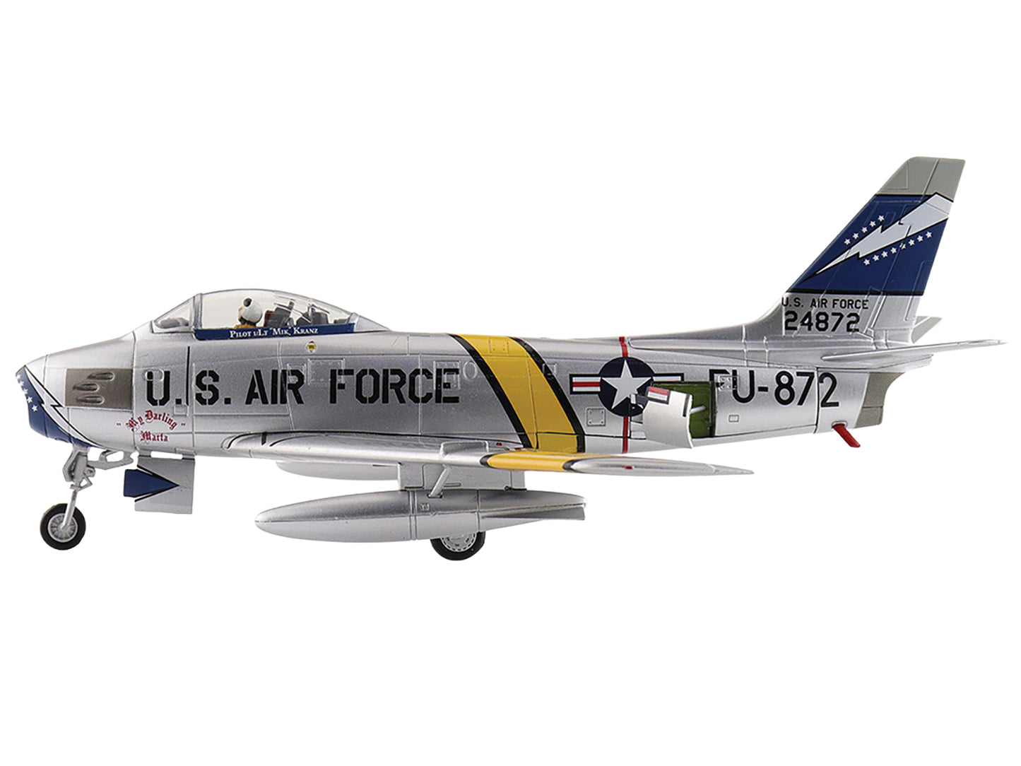 North American F-86F Sabre Fighter Aircraft "24872 Gene Kranz My Darling Marta, 69th Fighter Bomber Squadron, EAA Aviation Museum" United States Air Force "Air Power Series" 1/72 Diecast Model by Hobby Master