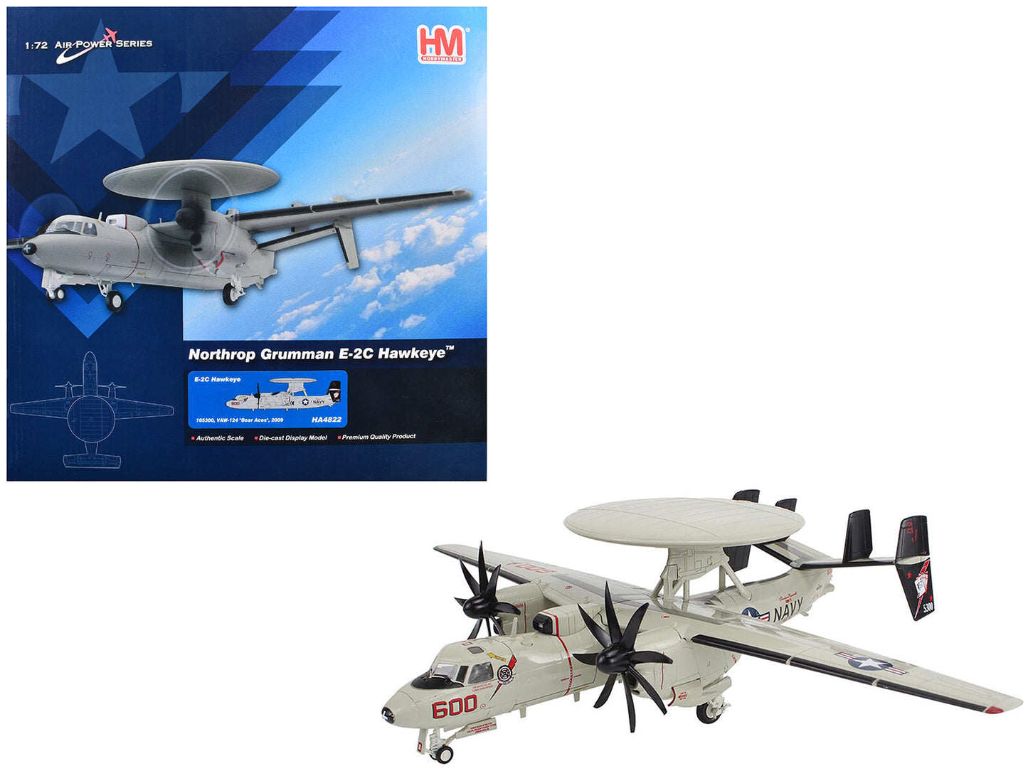 Northrop Grumman E-2C Hawkeye Aircraft "165300 VAW-124 Bear Aces" (2009) United States Navy "Air Power Series" 1/72 Diecast Model by Hobby Master