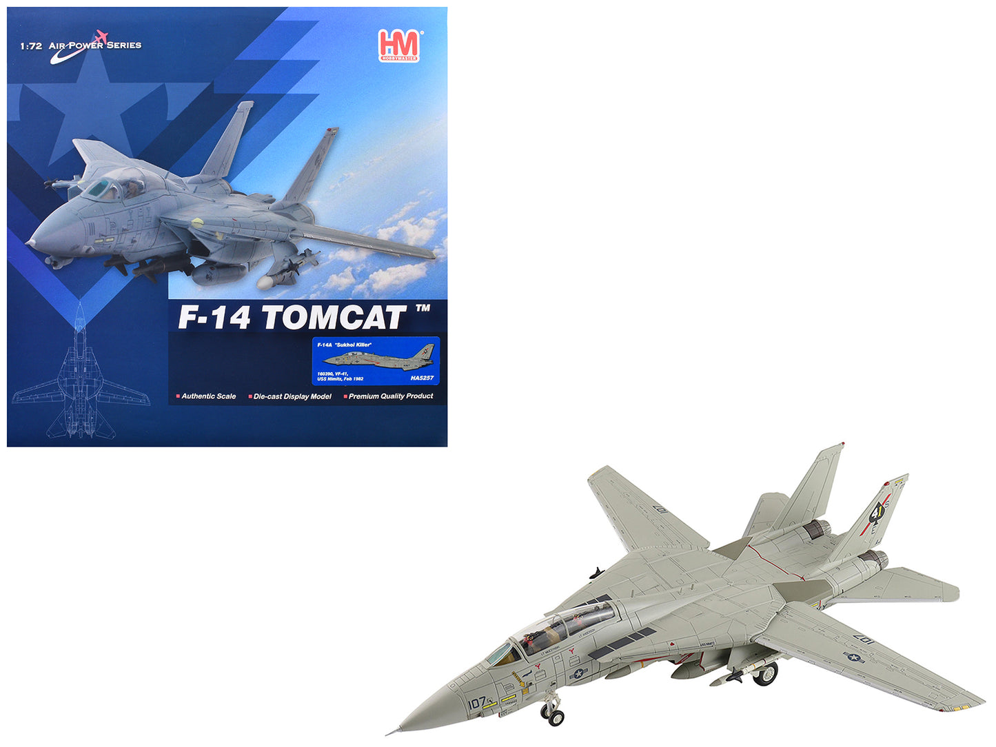 Grumman F-14A Tomcat Fighter Aircraft "160390 Sukhoi Killer VF-41 Black Aces USS Nimitz" (1982) United States Navy "Air Power Series" 1/72 Diecast Model by Hobby Master