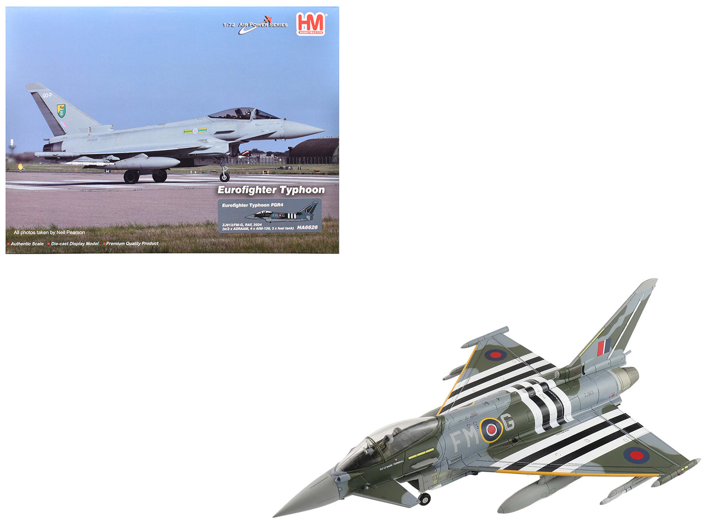 Eurofighter Typhoon FGR4 Fighter Aircraft "ZJ913 FM-G" (2024) British Royal Air Force "Air Power Series" 1/72 Diecast Model by Hobby Master