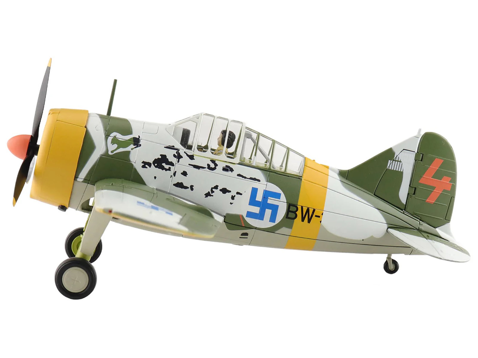 Brewster F2A Model 239 "Buffalo" Fighter Aircraft "BW364 LeLv 24 flown by Warrant Officer Ilmari Juutilainen" (1942) Finnish Air Force "Air Power Series" 1/48 Diecast Model by Hobby Master