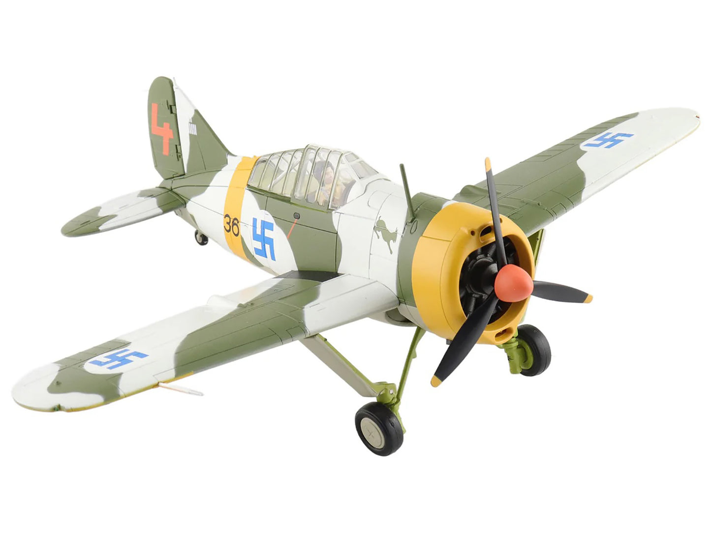 Brewster F2A Model 239 "Buffalo" Fighter Aircraft "BW364 LeLv 24 flown by Warrant Officer Ilmari Juutilainen" (1942) Finnish Air Force "Air Power Series" 1/48 Diecast Model by Hobby Master