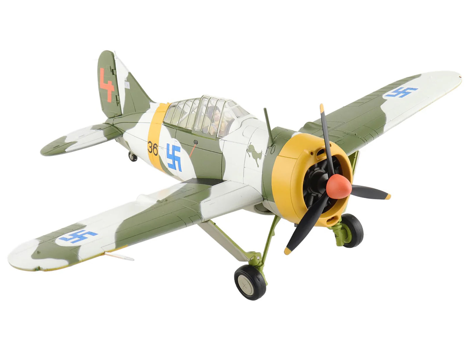 Brewster F2A Model 239 "Buffalo" Fighter Aircraft "BW364 LeLv 24 flown by Warrant Officer Ilmari Juutilainen" (1942) Finnish Air Force "Air Power Series" 1/48 Diecast Model by Hobby Master