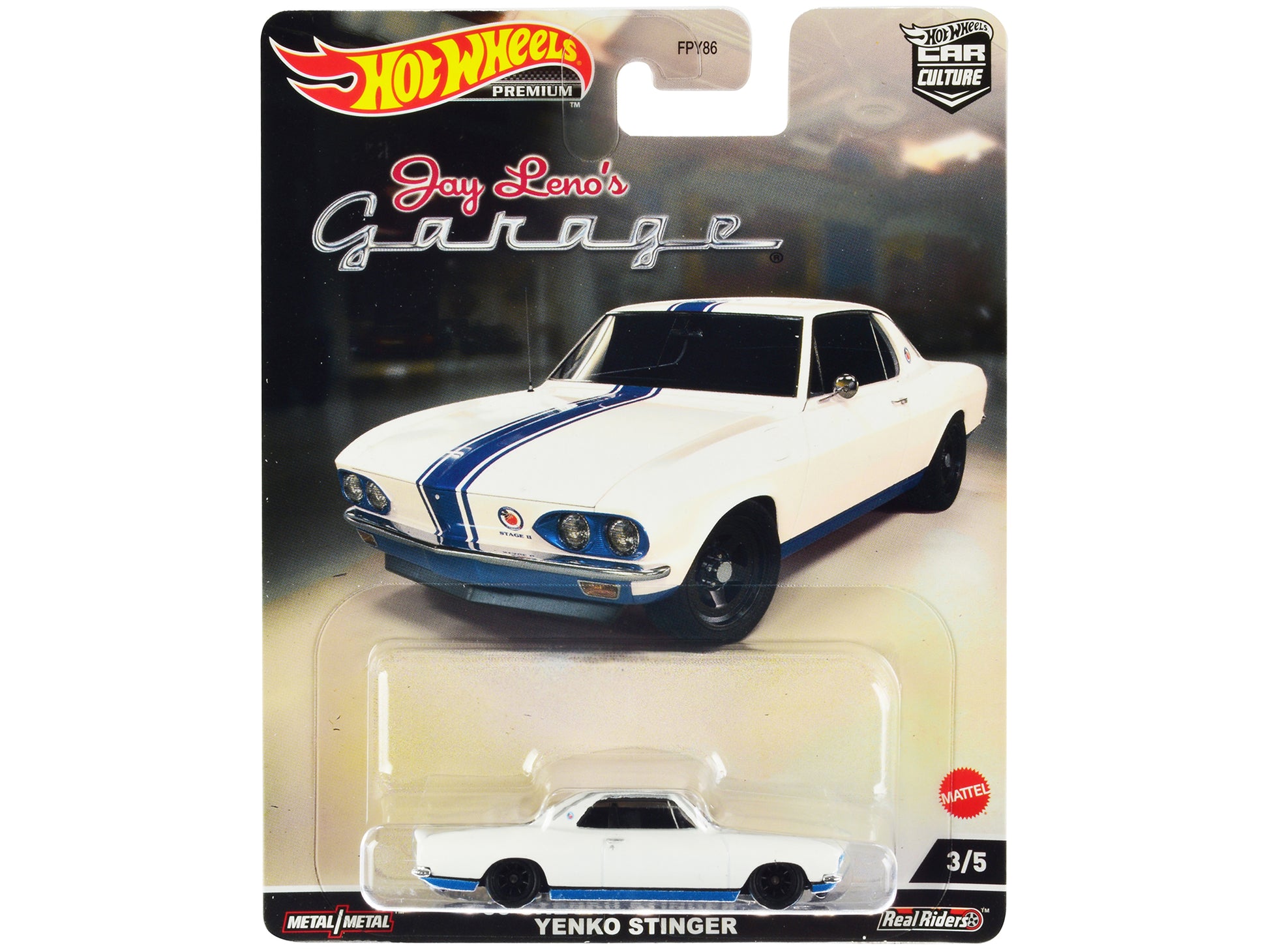 1966 Chevrolet Corvair Yenko Stinger White with Blue Stripes "Jay Leno‚Äôs Garage" Diecast Model Car by Hot Wheels