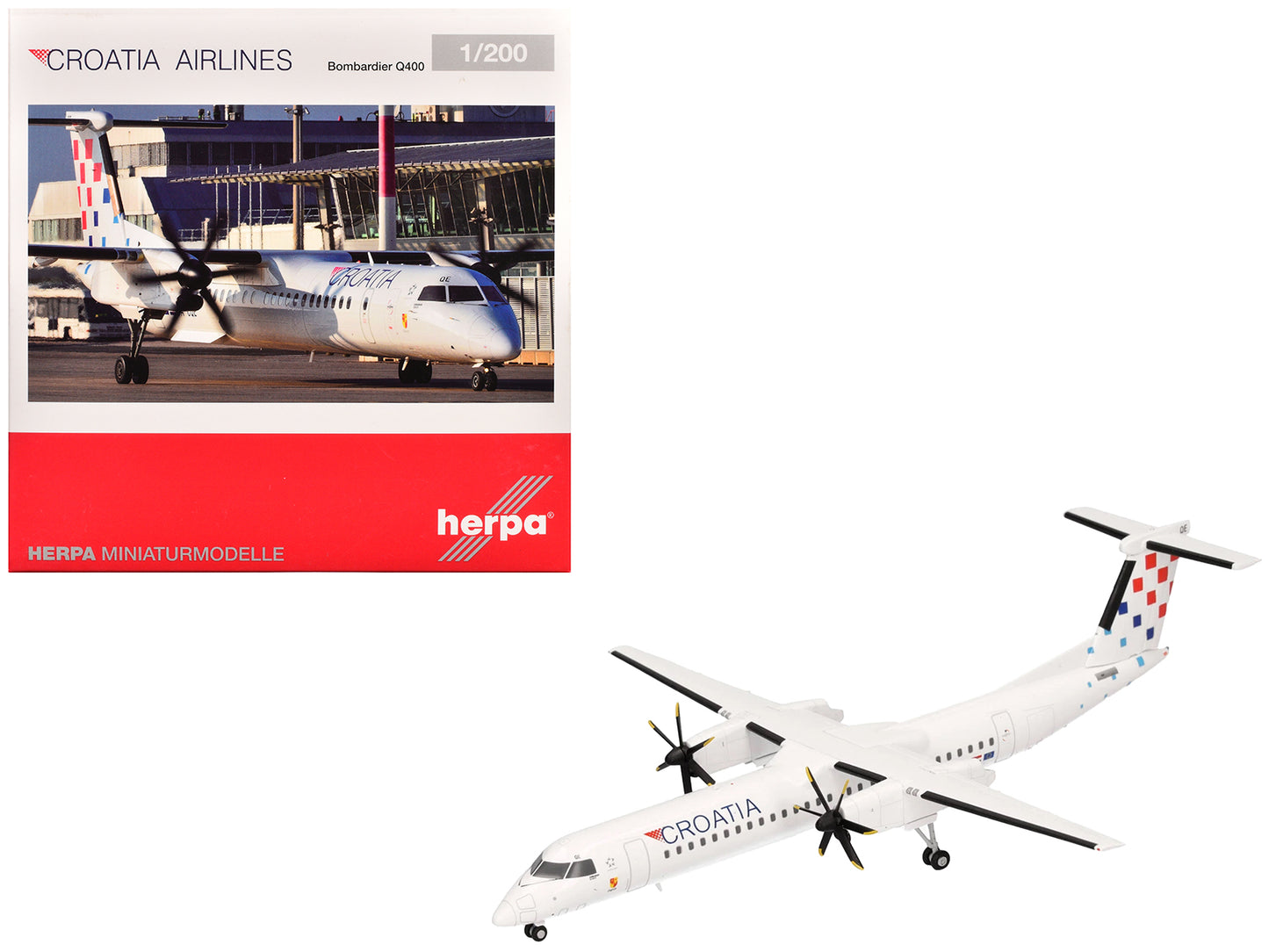 Bombardier Q400 Commercial Aircraft "Croatia Airlines" (9A-CQE) White with Tail Graphics 1/200 Diecast Model Airplane by Herpa