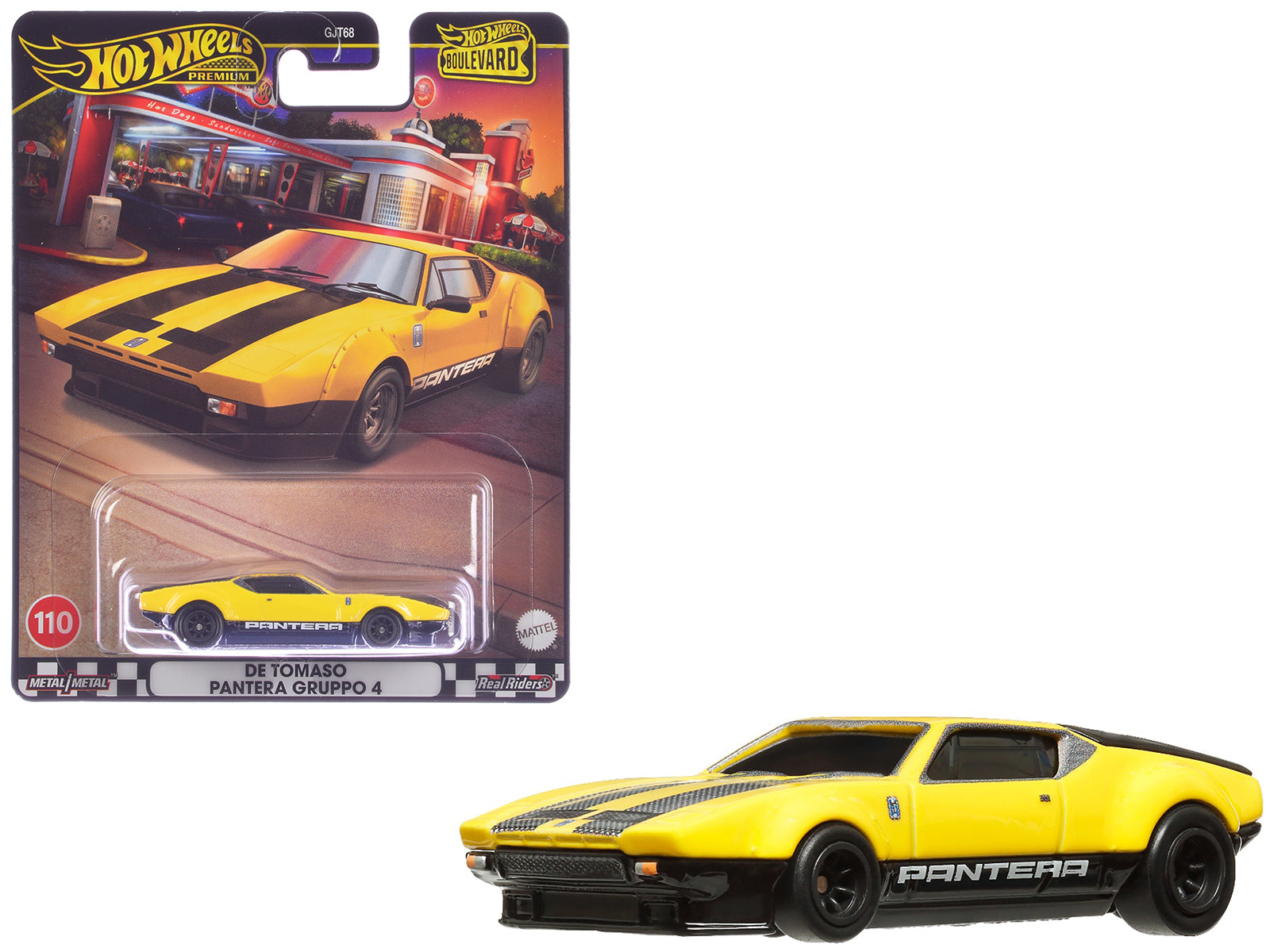 De Tomaso Pantera Gruppo 4 Yellow with Black Stripes "Boulevard" Series Diecast Model Car by Hot Wheels