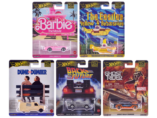 "Pop Culture 2025" 5 piece Set H "Premium Series" Diecast Model Cars by Hot Wheels