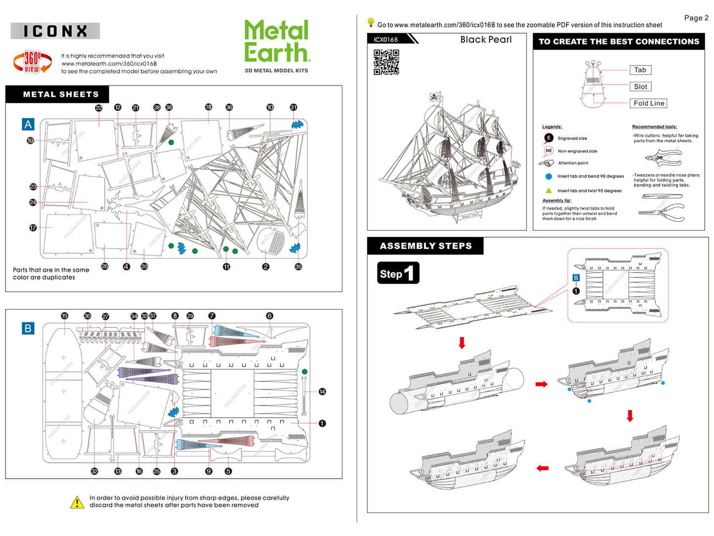 Model Kit Black Pearl Ship Black Version (Moderate Difficulty) Steel Model by Metal Earth