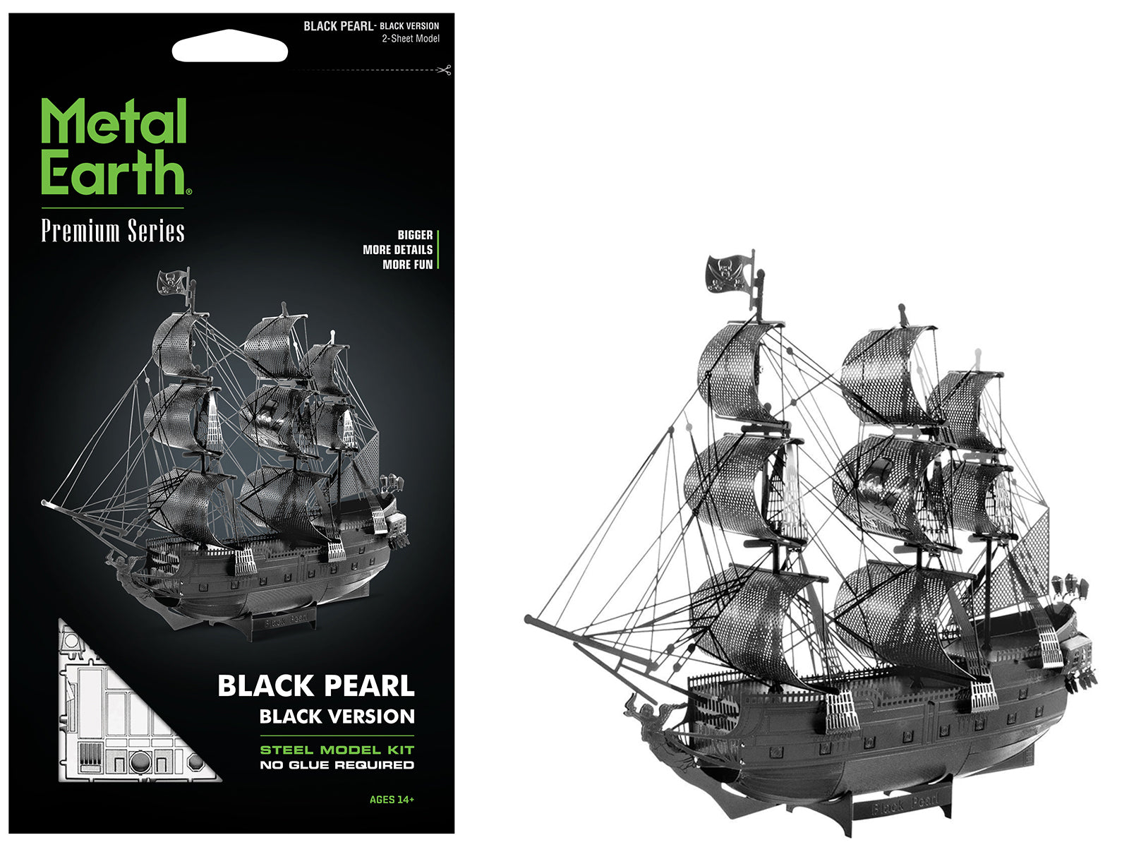 Model Kit Black Pearl Ship Black Version (Moderate Difficulty) Steel Model by Metal Earth