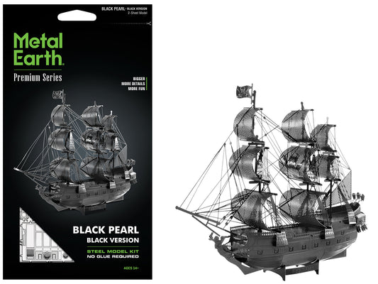 Model Kit Black Pearl Ship Black Version (Moderate Difficulty) Steel Model by Metal Earth