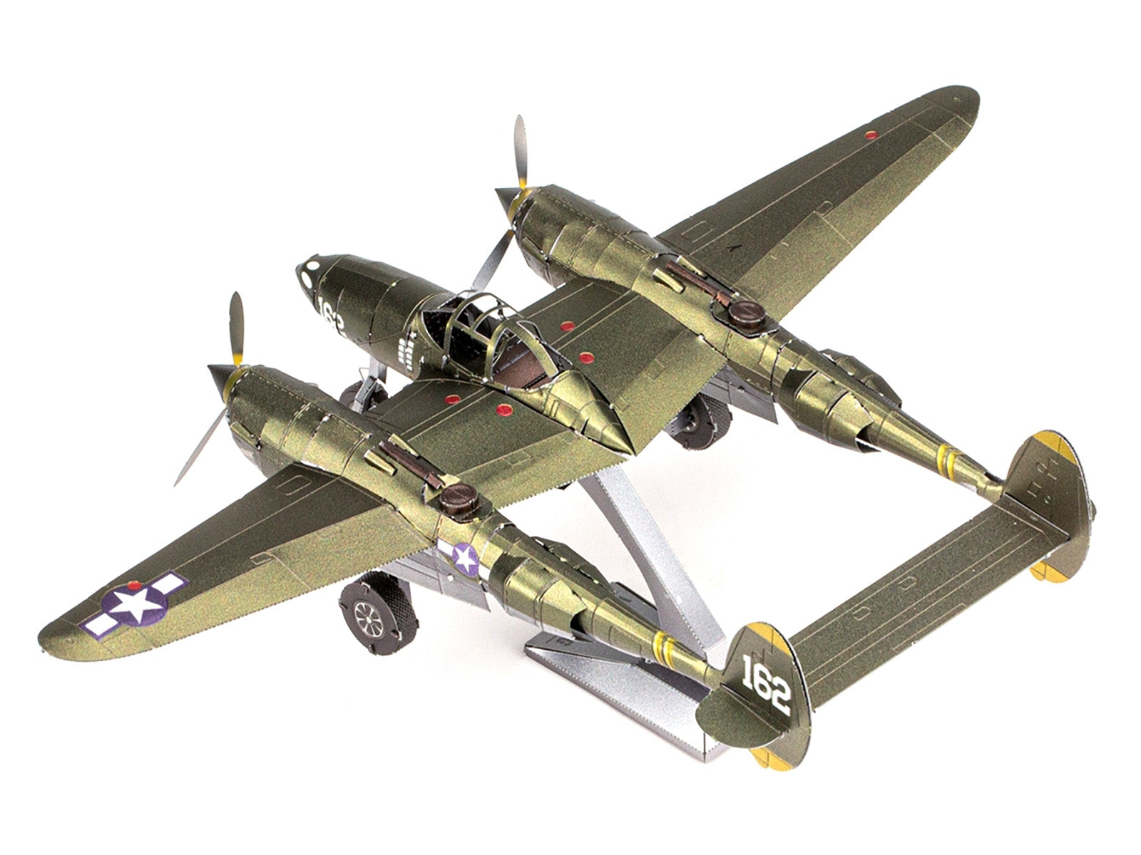 Model Kit Lockheed Martin P-38 Lightning Fighter Aircraft "#162" United States Army Air Forces (Challenging Difficulty) Model by Metal Earth