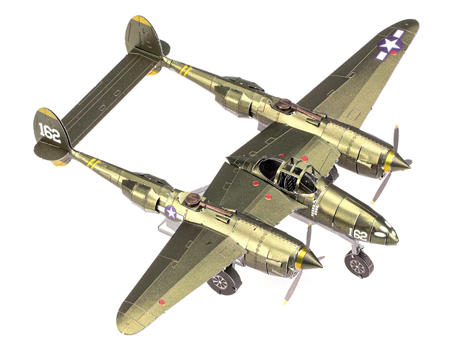 Model Kit Lockheed Martin P-38 Lightning Fighter Aircraft "#162" United States Army Air Forces (Challenging Difficulty) Model by Metal Earth