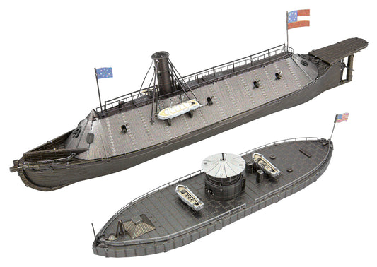 Model Kit USS Monitor and USS Merrimack Ironclad Warships "Battle of the Ironclads" (Challenging Difficulty) Steel Model by Metal Earth