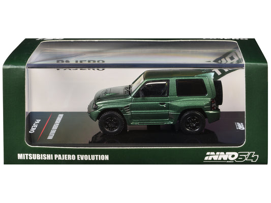 Mitsubishi Pajero Evolution RHD (Right Hand Drive) Satin Green Metallic 1/64 Diecast Model Car by Inno Models
