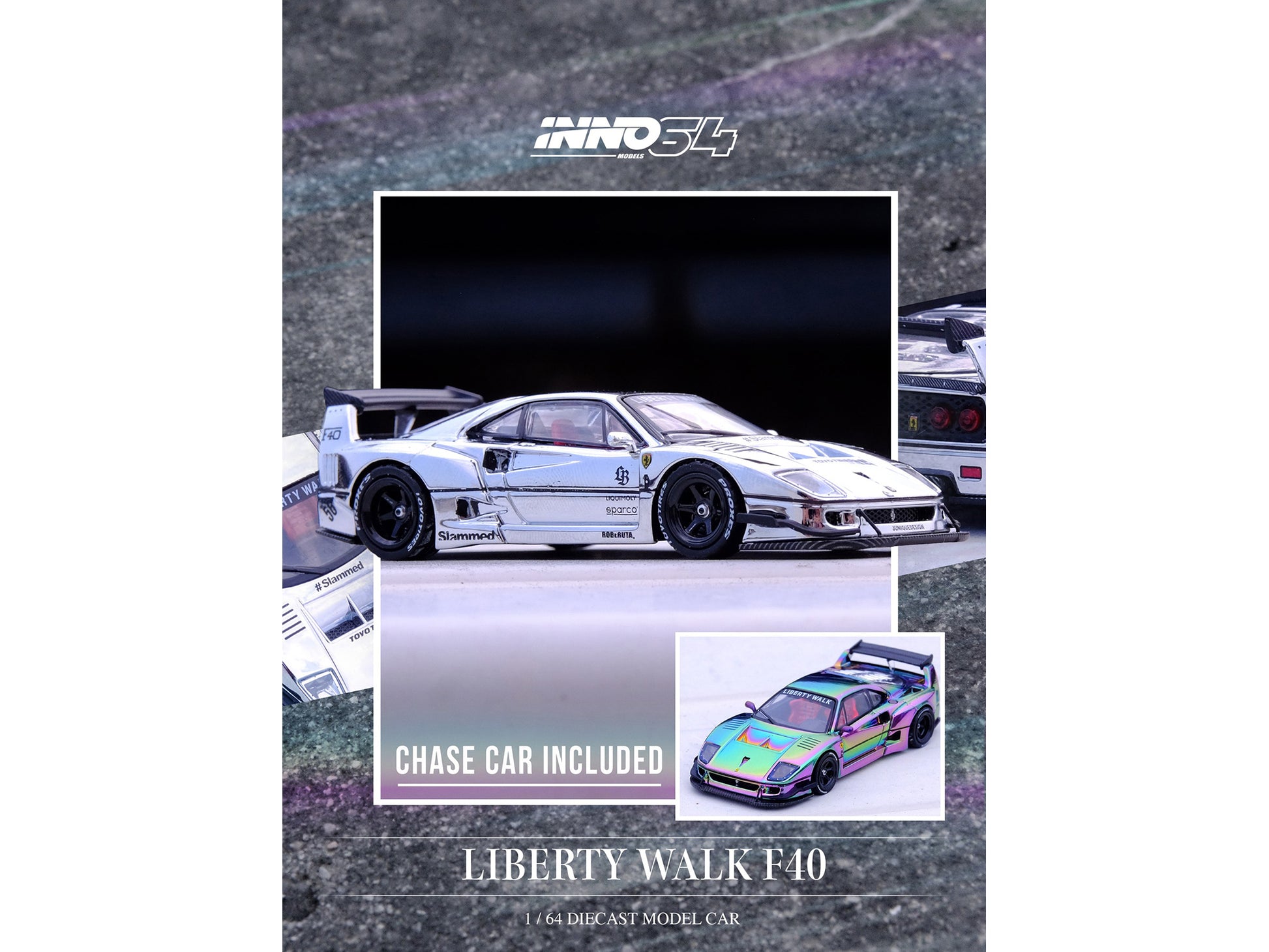 LBWK (Liberty Walk) F40 Chrome Silver 1/64 Diecast Model Car by Inno Models