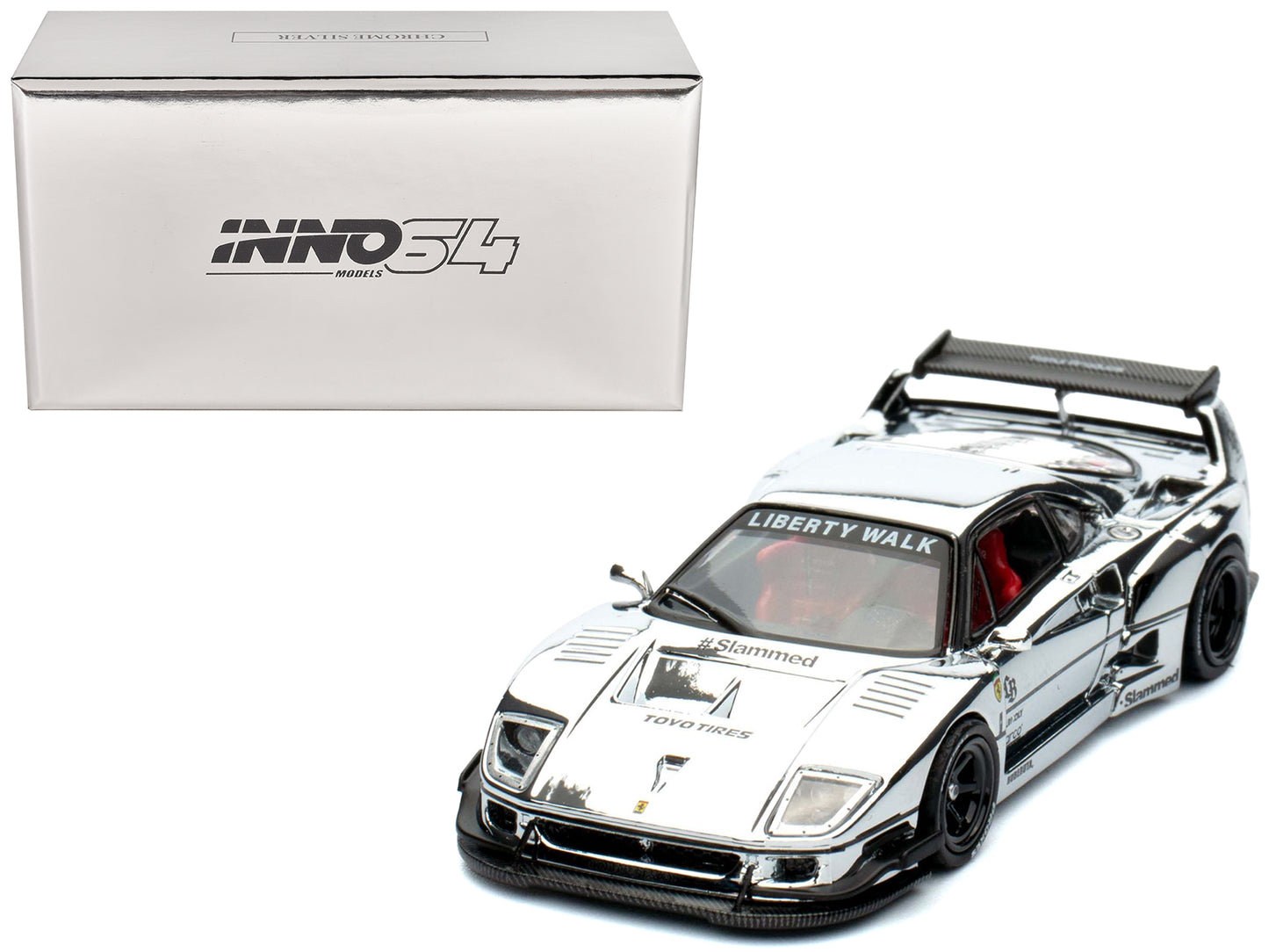 LBWK (Liberty Walk) F40 Chrome Silver 1/64 Diecast Model Car by Inno Models