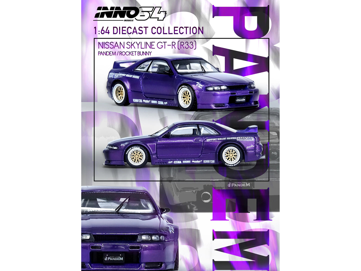 Nissan Skyline GT-R (R33) RHD (Right Hand Drive) "Pandem - Rocket Bunny" Purple Metallic 1/64 Diecast Model Car by Inno Models