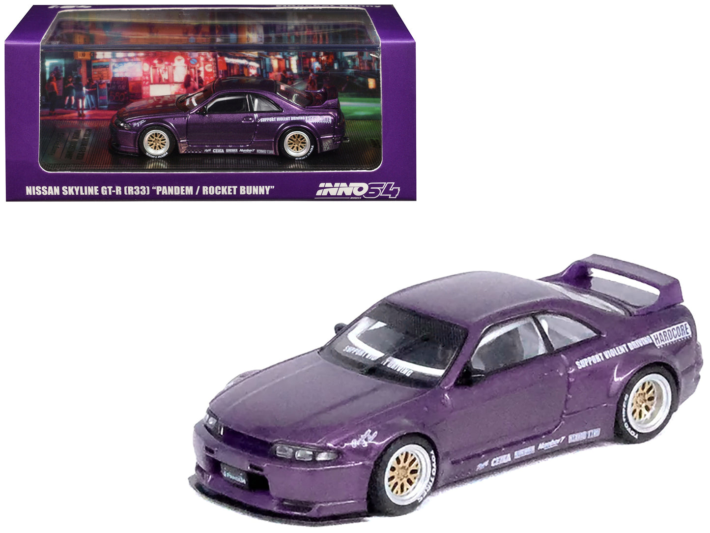 Nissan Skyline GT-R (R33) RHD (Right Hand Drive) "Pandem - Rocket Bunny" Purple Metallic 1/64 Diecast Model Car by Inno Models