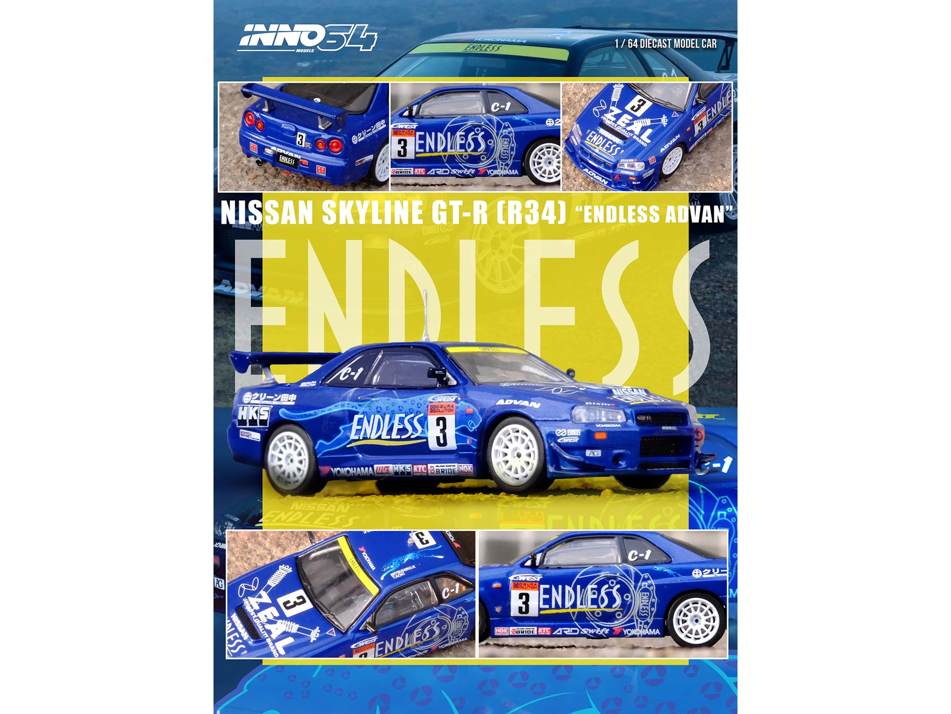 Nissan Skyline GT-R (R34) RHD (Right Hand Drive) #3 "Endless Advan" Winner "Super Taikyu Series" (2002) 1/64 Diecast Model Car by Inno Models