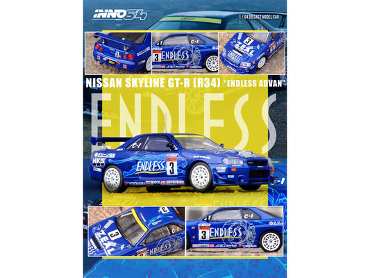 Nissan Skyline GT-R (R34) RHD (Right Hand Drive) #3 "Endless Advan" Winner "Super Taikyu Series" (2002) 1/64 Diecast Model Car by Inno Models