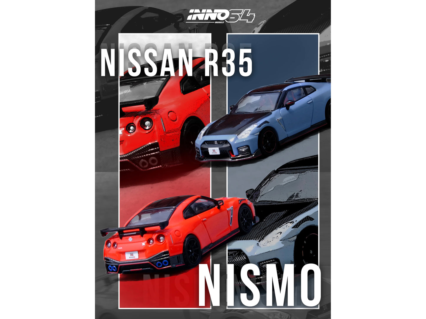 Nissan GT-R (R35) Nismo RHD (Right Hand Drive) Red with Carbon Hood and Top 1/64 Diecast Model Car by Inno Models
