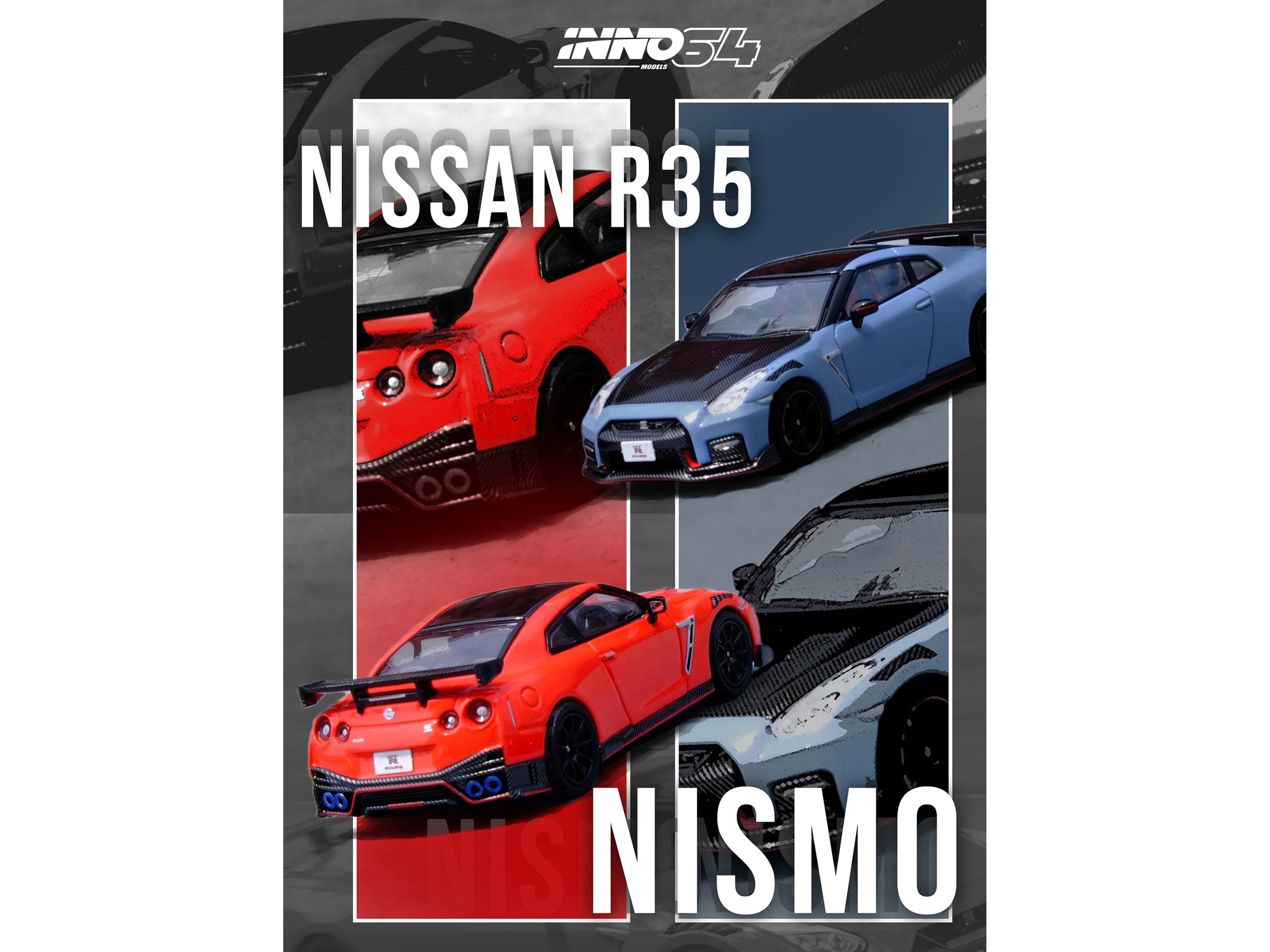 Nissan GT-R (R35) Nismo RHD (Right Hand Drive) Red with Carbon Hood and Top 1/64 Diecast Model Car by Inno Models