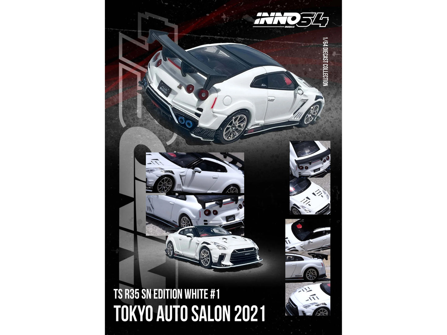 Nissan GT-R (R35) "Top Secret" RHD (Right Hand Drive) White with Black Top "Tokyo Auto Salon 2021" 1/64 Diecast Model Car by Inno Models