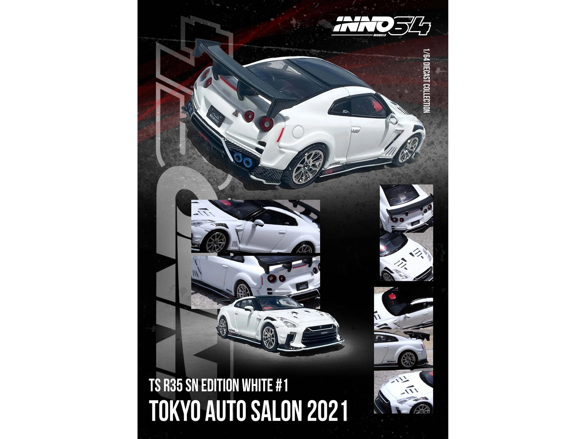 Nissan GT-R (R35) "Top Secret" RHD (Right Hand Drive) White with Black Top "Tokyo Auto Salon 2021" 1/64 Diecast Model Car by Inno Models