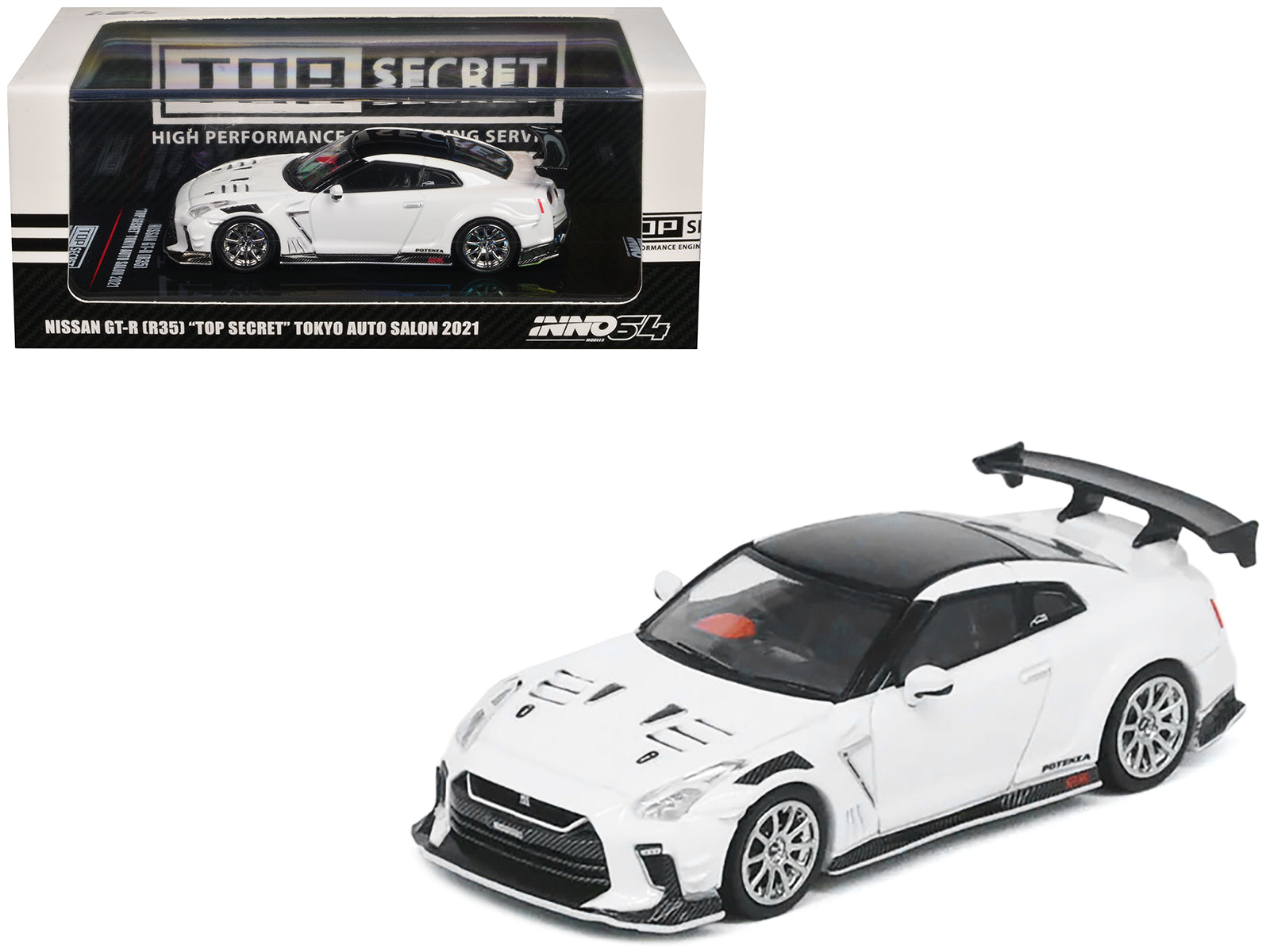 Nissan GT-R (R35) "Top Secret" RHD (Right Hand Drive) White with Black Top "Tokyo Auto Salon 2021" 1/64 Diecast Model Car by Inno Models