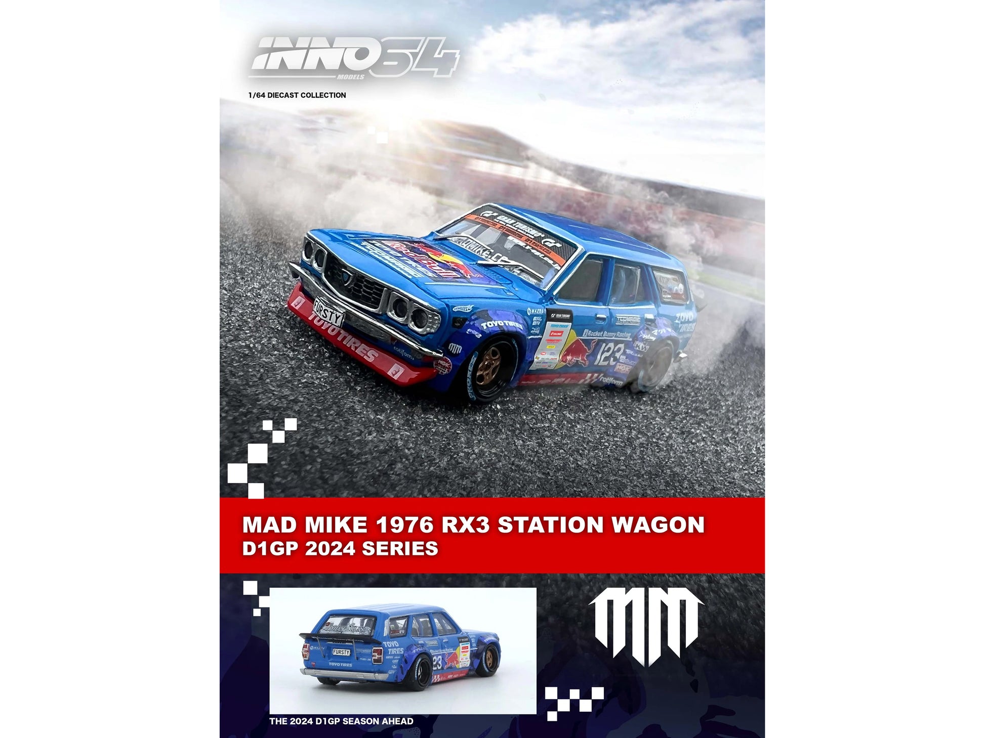 1976 Mazda RX3 Station Wagon RHD (Right Hand Drive) #12 "Mad" Mike Whiddett "D1 Grand Prix" (2024) 1/64 Diecast Model Car by Inno Models
