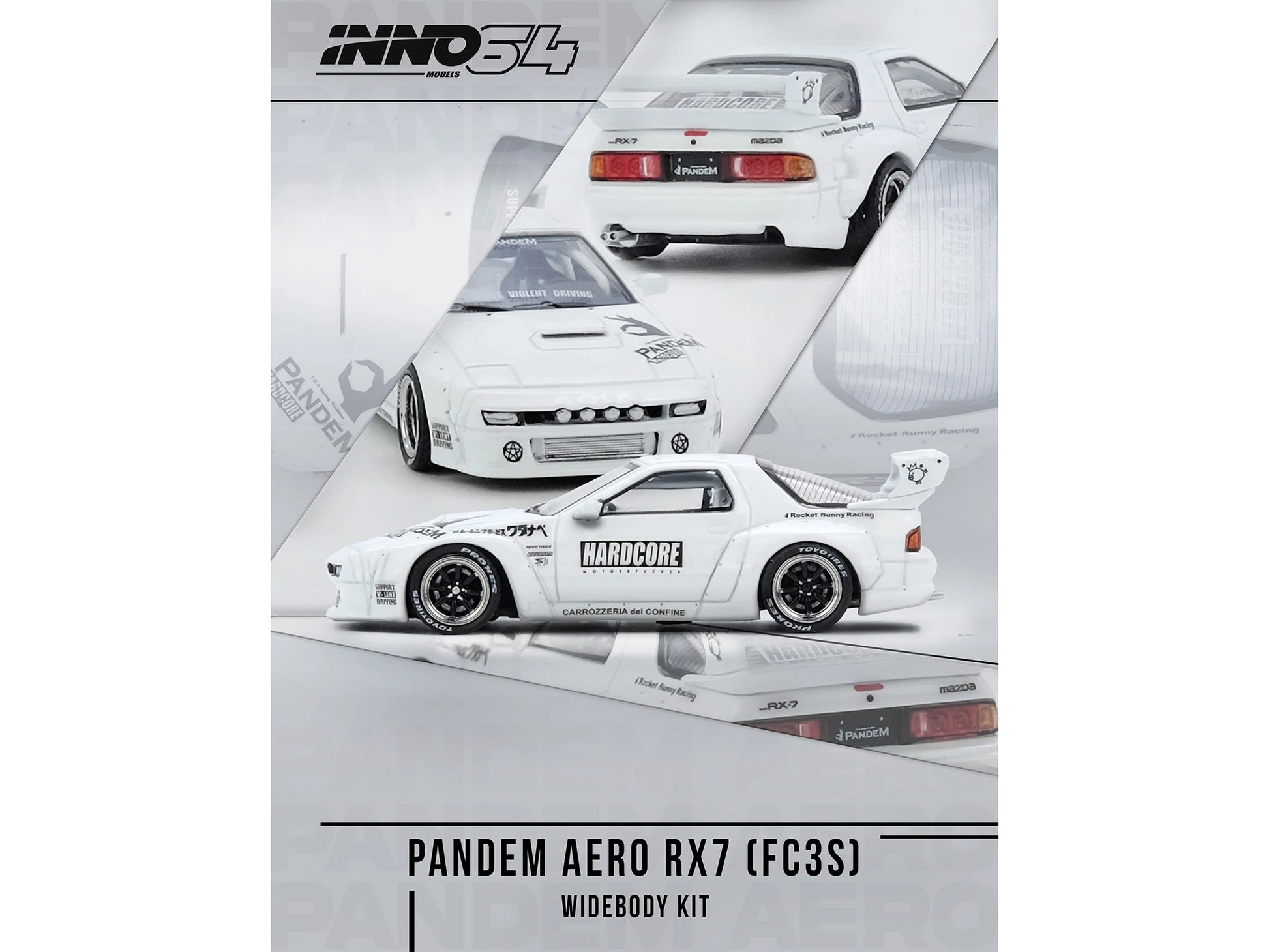 Mazda RX7 (FC3S) "Pandem Aero" Widebody Kit White with Graphics 1/64 Diecast Model Car by Inno Models