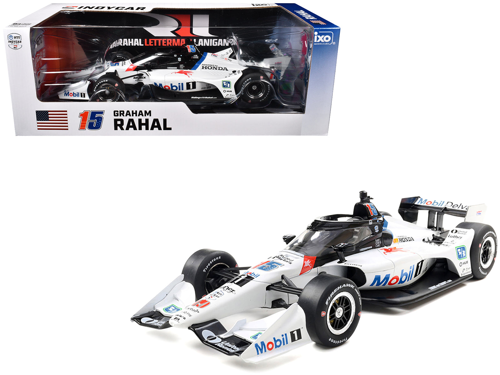 Dallara IndyCar #15 Graham Rahal "Mobil 1" Rahal Letterman Lanigan Racing (Road Course Configuration) "NTT IndyCar Series" (2025) 1/18 Diecast Model Car by IXO Models