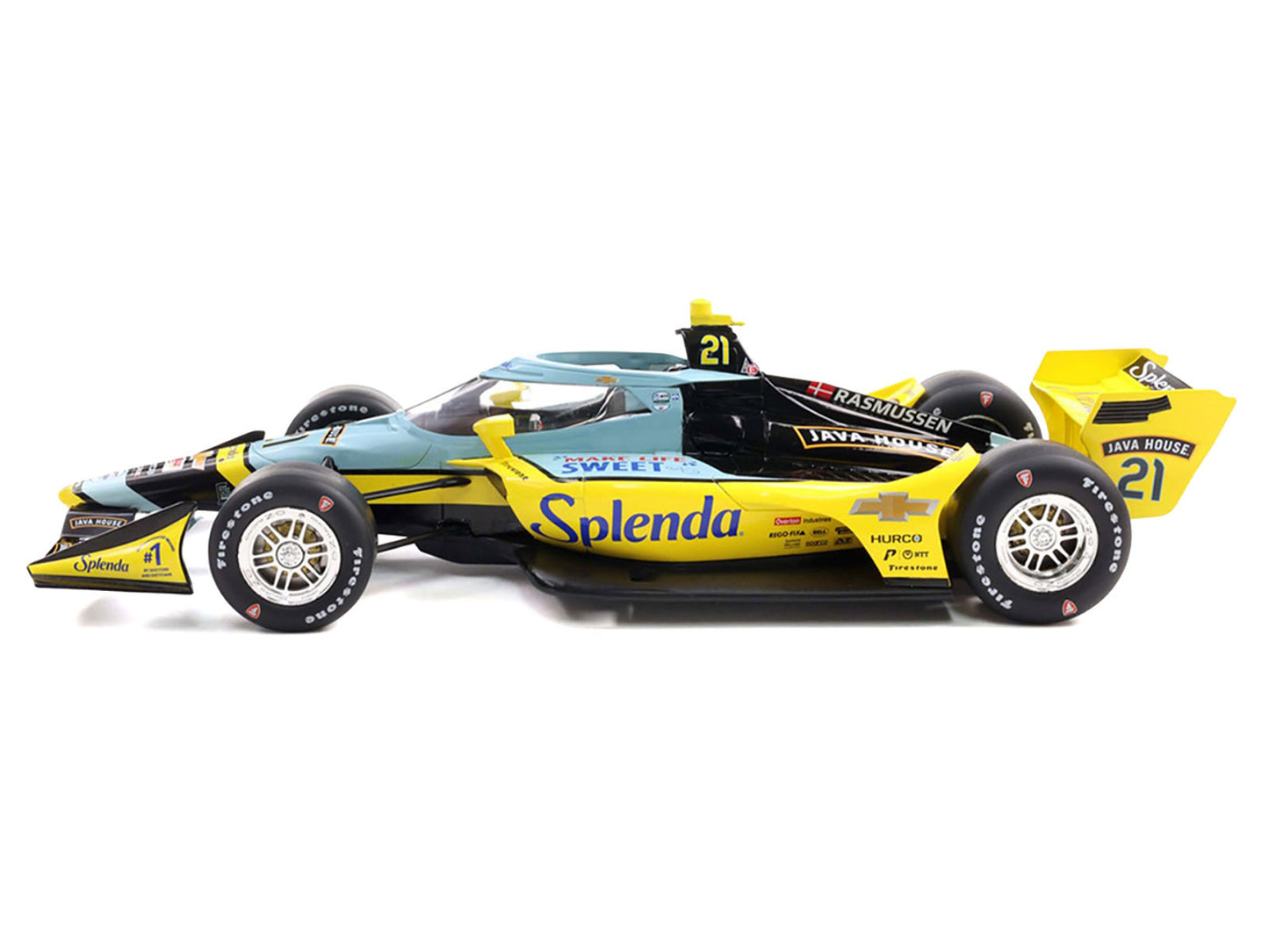 Dallara IndyCar #21 Christian Rasmussen "Splenda" Ed Carpenter Racing (Road Course Configuration) "NTT IndyCar Series" (2025) 1/18 Diecast Model Car by IXO Models