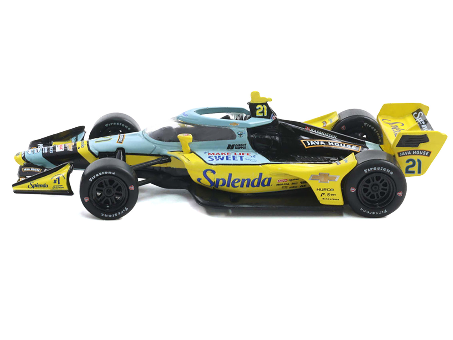 Dallara IndyCar #21 Christian Rasmussen "Splenda" Ed Carpenter Racing (Road Course Configuration) "NTT IndyCar Series" (2025) 1/64 Diecast Model Car by IXO Models