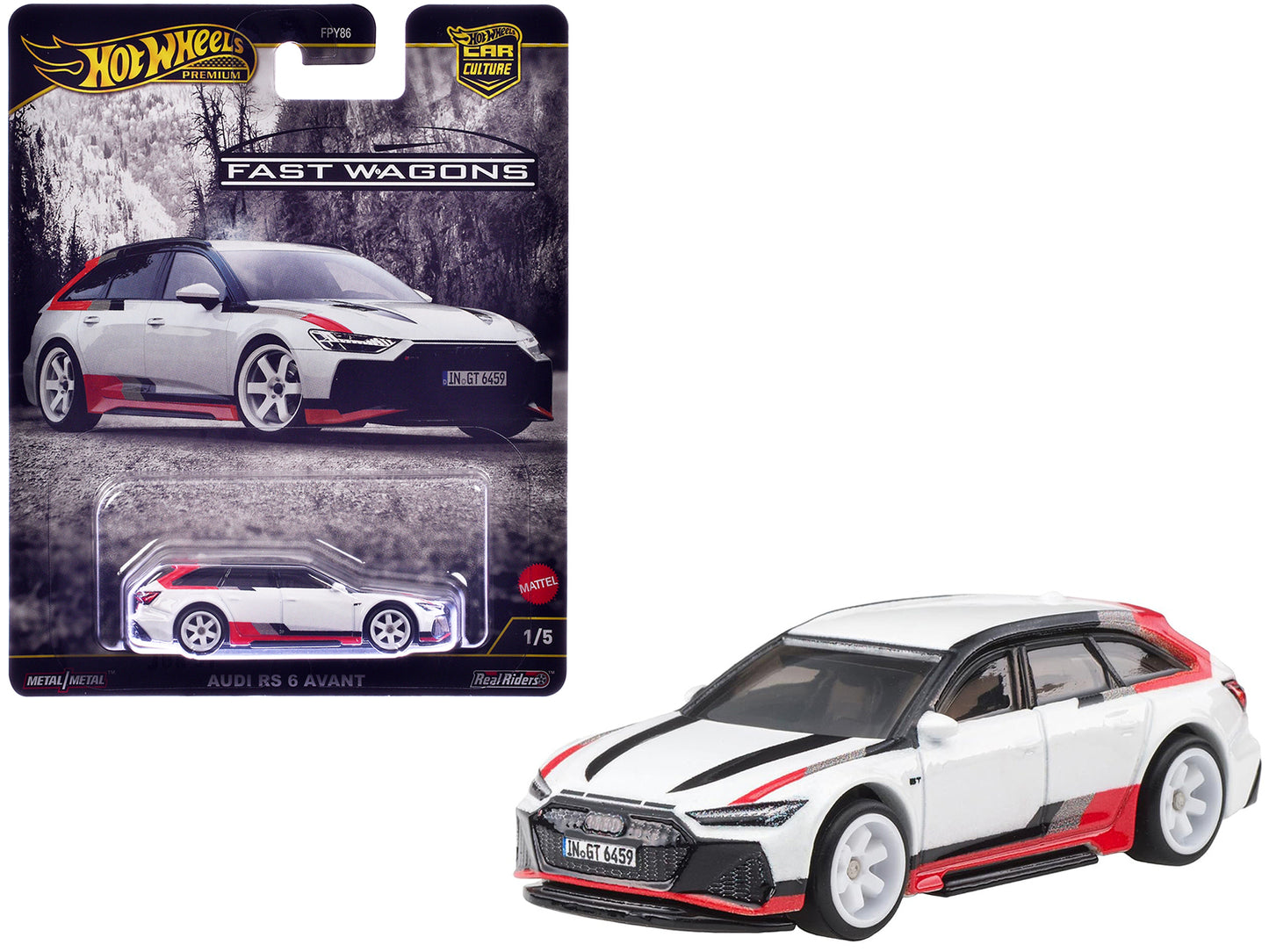 Audi RS 6 Avant White with Stripes "Fast Wagons" Series Diecast Model Car by Hot Wheels