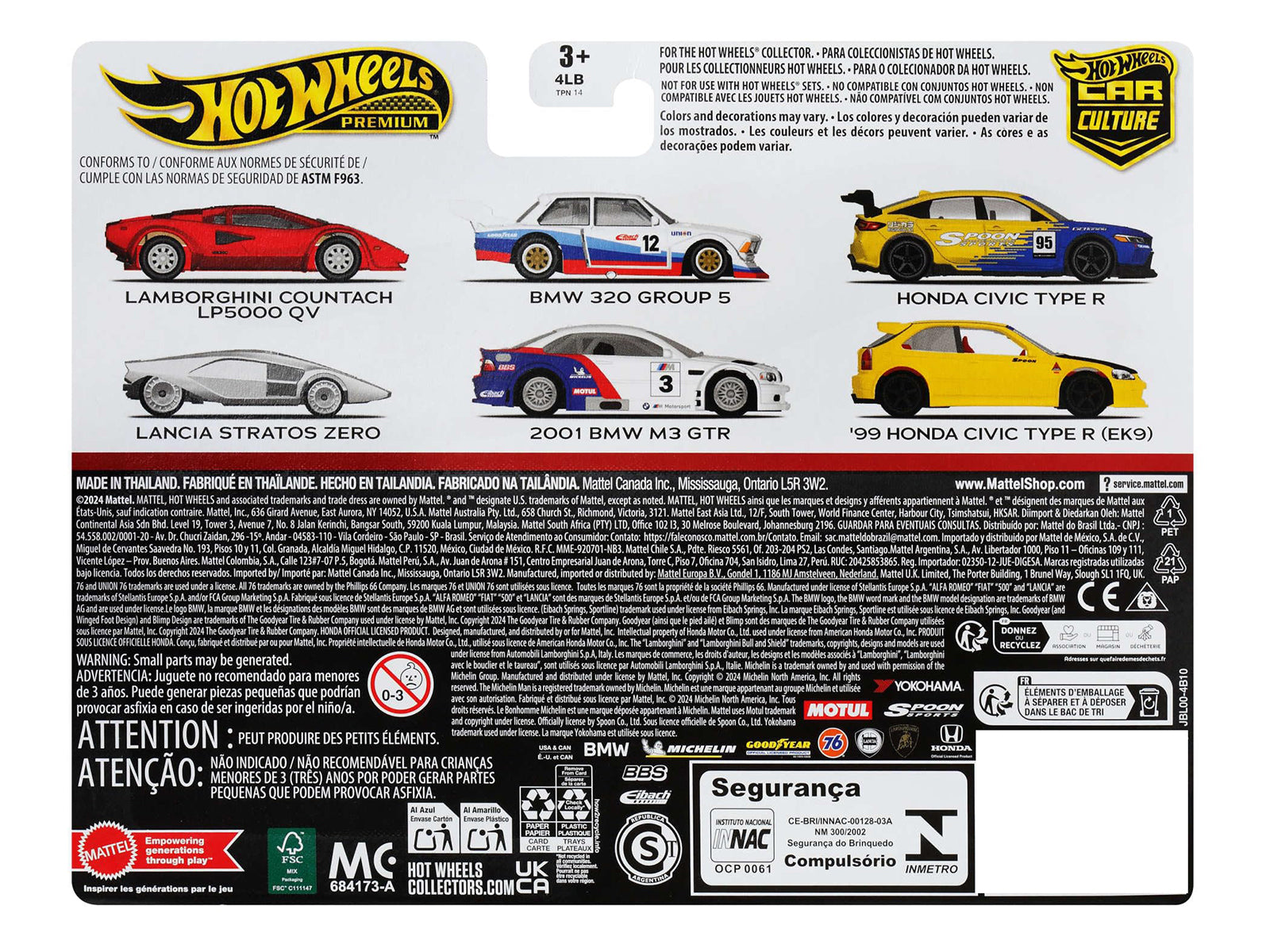 1999 Honda Civic Type R (EK9) RHD (Right Hand Drive) Yellow with Red Interior and Honda Civic Type R #95 "Spoon Sports" Blue and Yellow "Car Culture" Set of 2 Cars Diecast Model Cars by Hot Wheels