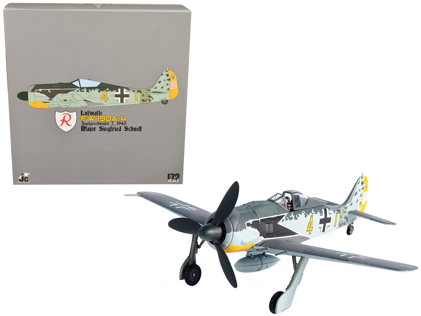 Focke-Wulf FW 190A-4 Fighter Aircraft "Major Siegfried Schnell, Luftwaffe, JG2, France" (1943) 1/72 Diecast Model by JC Wings