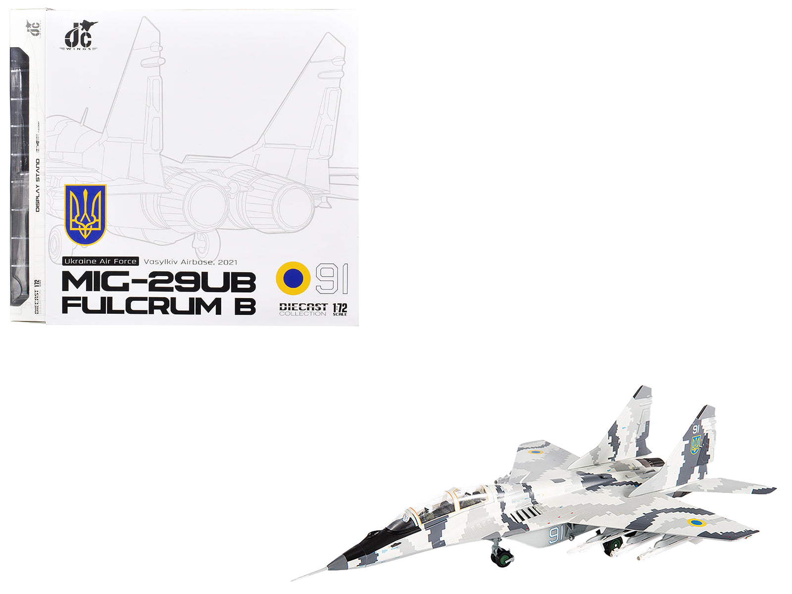 Mikoyan MiG-29UB Fulcrum-B Fighter Aircraft "Vasylkiv Air Base Ukraine" (2021) Ukrainian Air Force 1/72 Diecast Model by JC Wings