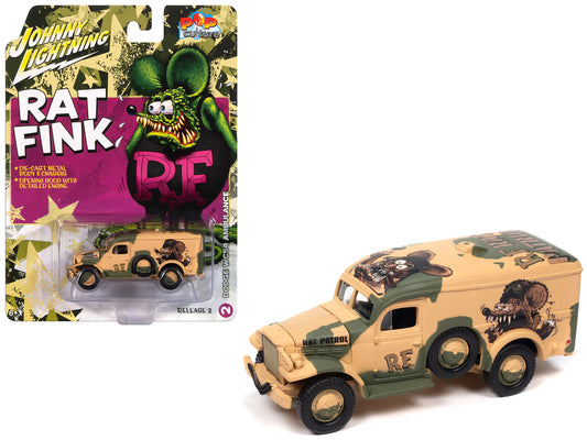 Dodge WC54 Ambulance Desert Camouflage "Rat Fink" "Pop Culture" 2024 Release 2 1/64 Diecast Model Car by Johnny Lightning