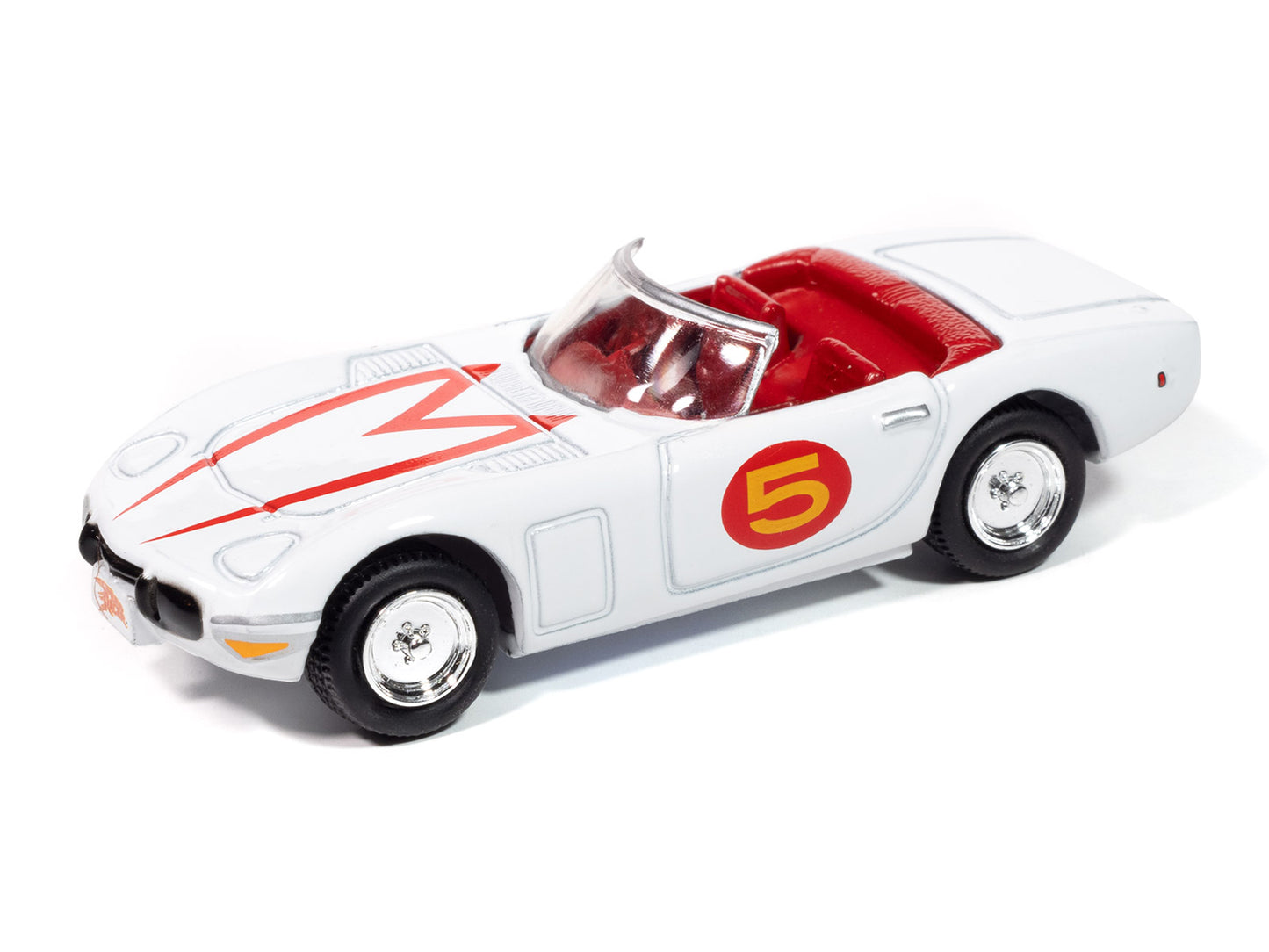1967 Toyota 2000GT "Mach 5 Tribute" #5 White with Red Interior "Speed Racer" "Pop Culture" 2025 Release 1 1/64 Diecast Model Car by Johnny Lightning