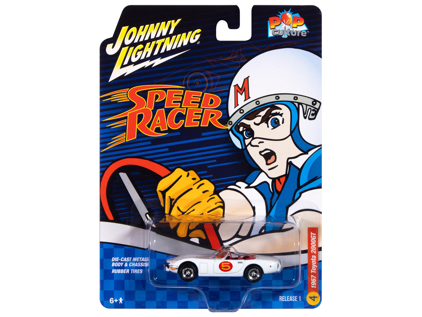 1967 Toyota 2000GT "Mach 5 Tribute" #5 White with Red Interior "Speed Racer" "Pop Culture" 2025 Release 1 1/64 Diecast Model Car by Johnny Lightning