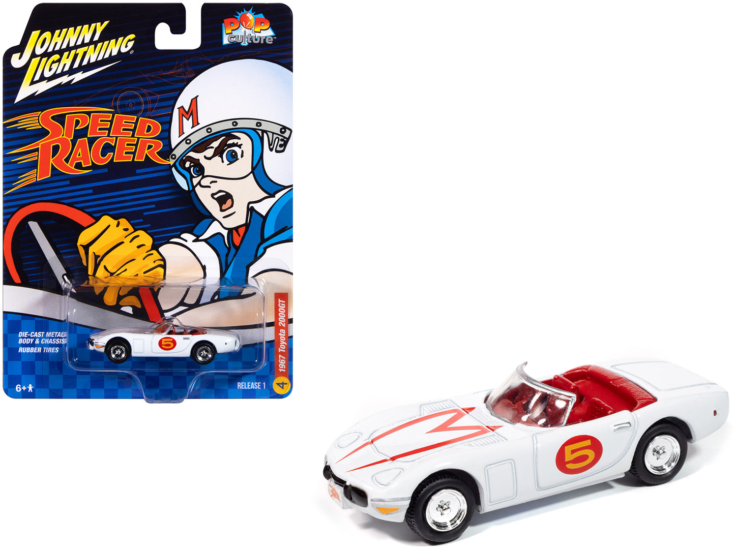 1967 Toyota 2000GT "Mach 5 Tribute" #5 White with Red Interior "Speed Racer" "Pop Culture" 2025 Release 1 1/64 Diecast Model Car by Johnny Lightning