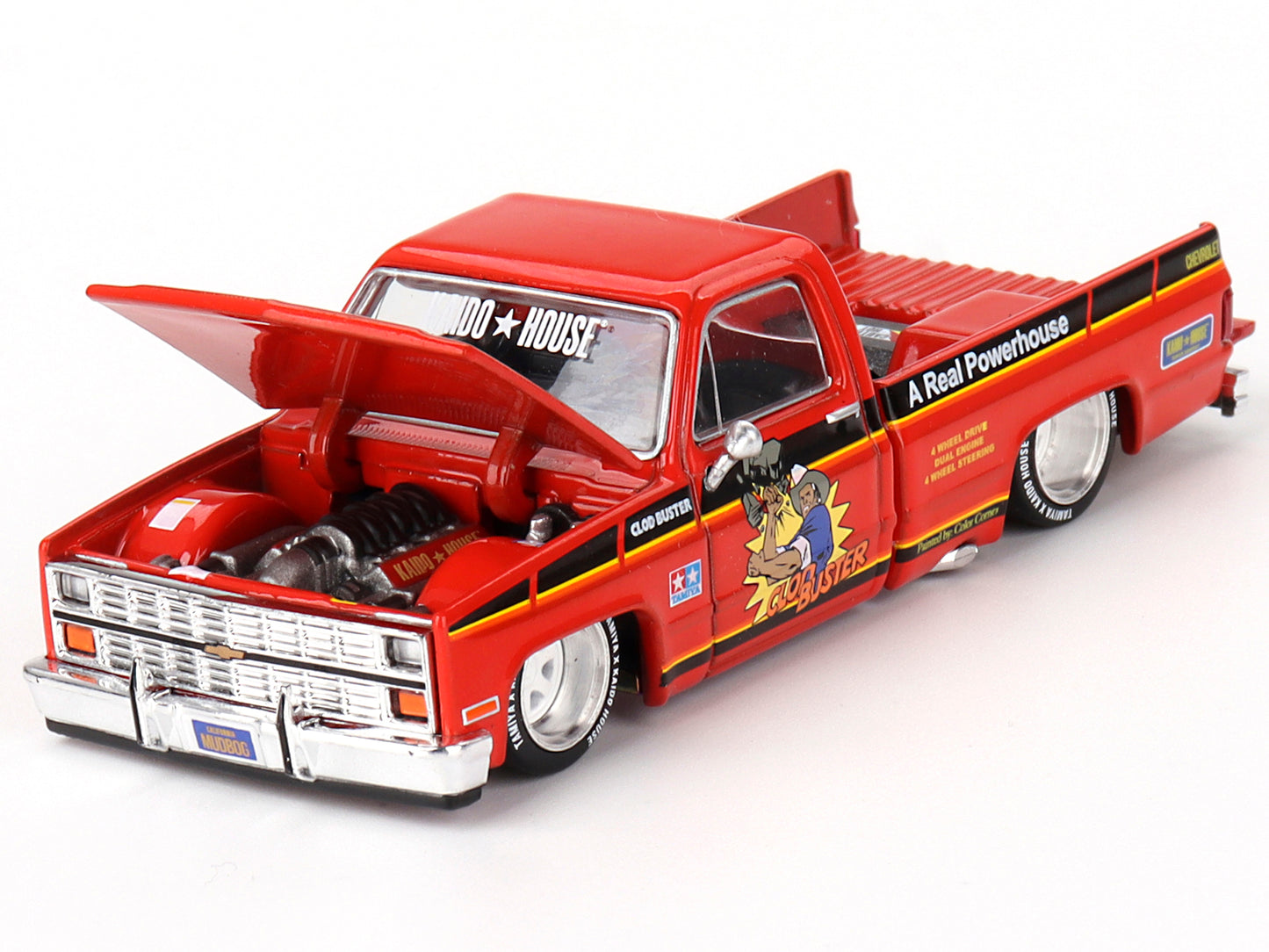 Chevrolet Silverado Pickup Truck "Clod Buster" Orange with Black Stripes (Designed by Jun Imai) "Tamiya x Kaido House" Special 1/64 Diecast Model Car by Mini GT