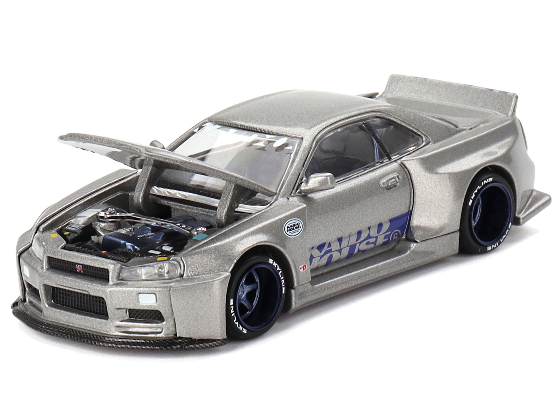 Nissan Skyline GT-R (R34) "Kaido Works Shinjuku V1" RHD (Right Hand Drive) Silver Metallic (Designed by Jun Imai) "Kaido House" Special 1/64 Diecast Model Car by Mini GT