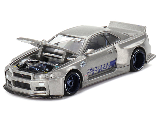 Nissan Skyline GT-R (R34) "Kaido Works Shinjuku V1" RHD (Right Hand Drive) Silver Metallic (Designed by Jun Imai) "Kaido House" Special 1/64 Diecast Model Car by Mini GT