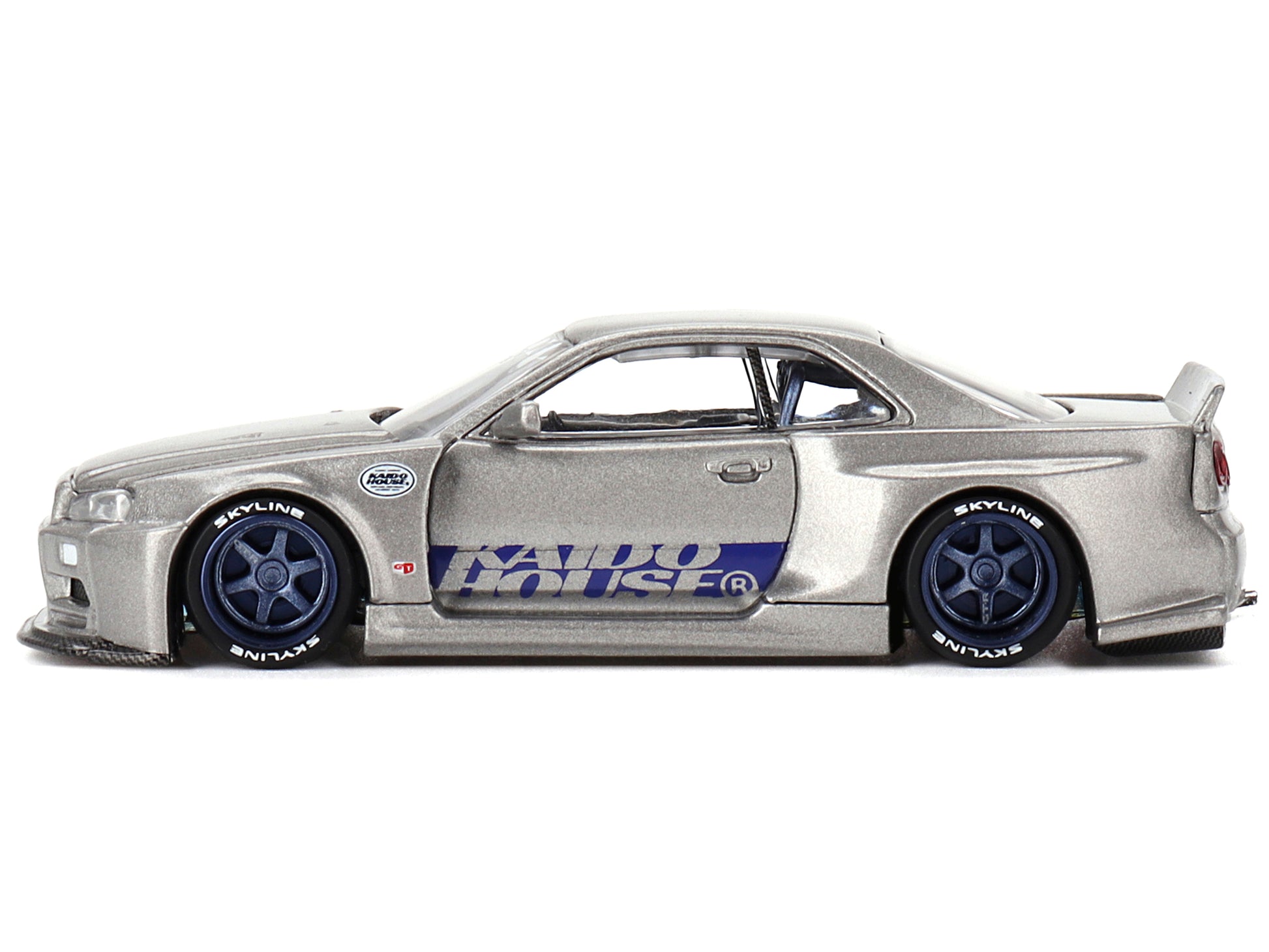 Nissan Skyline GT-R (R34) "Kaido Works Shinjuku V1" RHD (Right Hand Drive) Silver Metallic (Designed by Jun Imai) "Kaido House" Special 1/64 Diecast Model Car by Mini GT