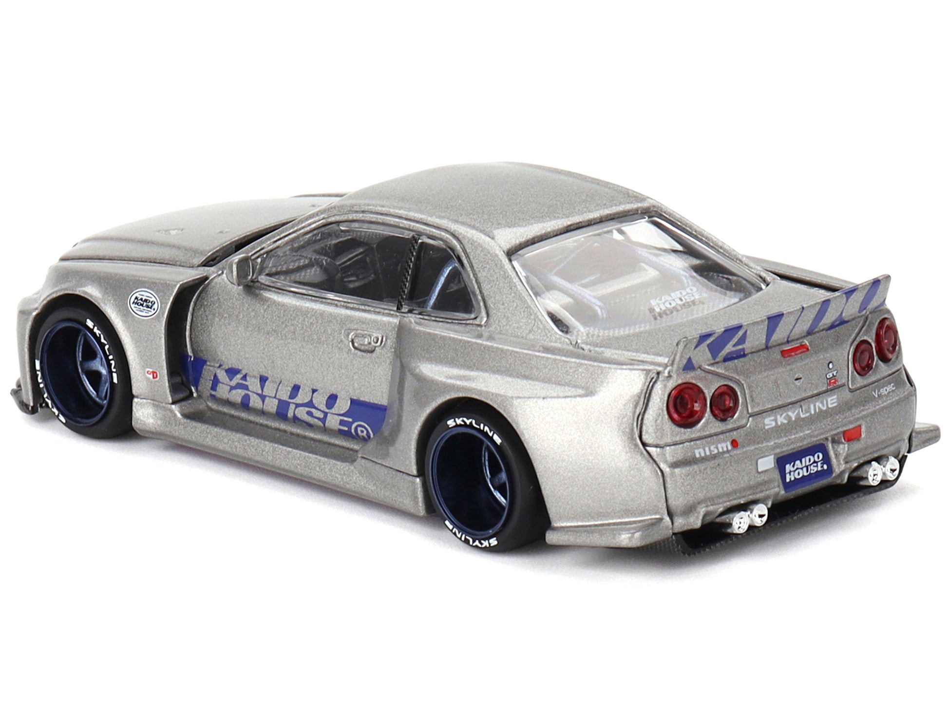 Nissan Skyline GT-R (R34) "Kaido Works Shinjuku V1" RHD (Right Hand Drive) Silver Metallic (Designed by Jun Imai) "Kaido House" Special 1/64 Diecast Model Car by Mini GT